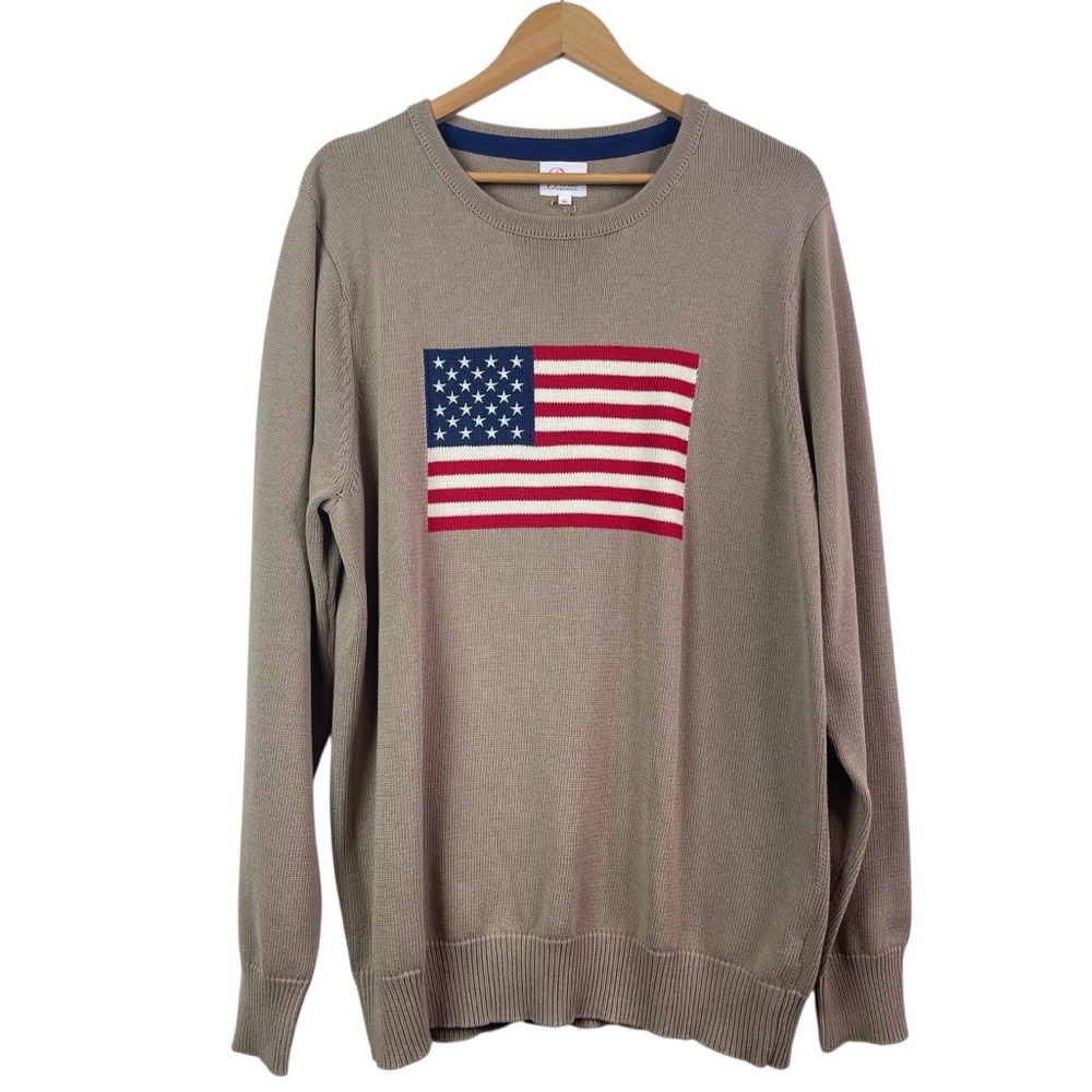 NWT Pink Pineapple Size XL Tan American Flag Cotton Crewneck Americana Sweater